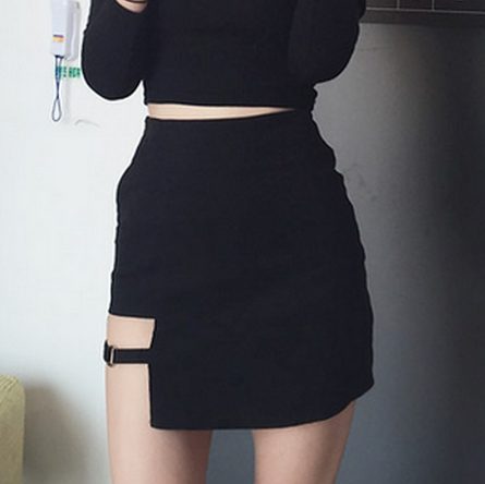 Korean Style Black Hip Skirts Irregular Hem Pencil Micro Mini
